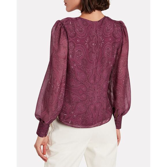 INTERMIX Kiera Silk Paisley Print Blouson Sleeve Keyhole Blouse Top L $228 - Picture 13 of 14